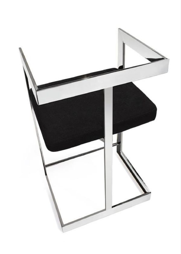 26" Black and Silver Velvet and Stainless Steel Low Back Counter Height Bar Chair - Image 3