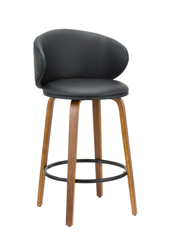 Set of Two 26" Black And Brown Faux Leather And Metal Low Back Counter Height Bar Chairs - Image 3