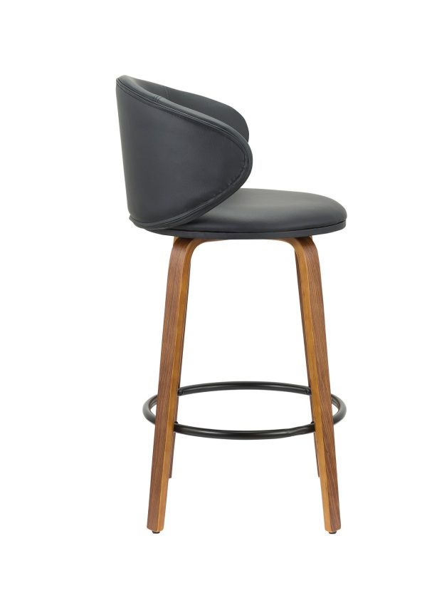 Set of Two 26" Black And Brown Faux Leather And Metal Low Back Counter Height Bar Chairs - Image 4