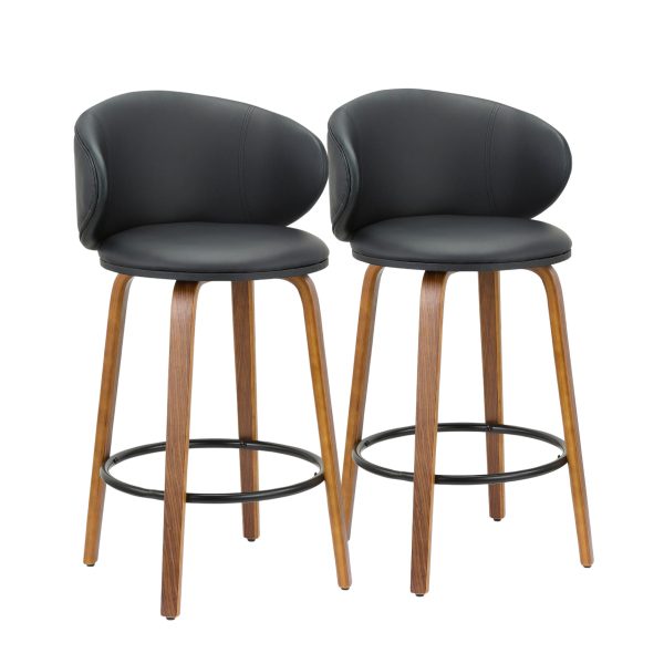 Set of Two 26" Black And Brown Faux Leather And Metal Low Back Counter Height Bar Chairs - Image 2