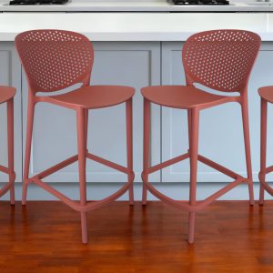 Set of Four 30" Orange Heavy Duty Plastic Low Back Bar Height Bar Chairs