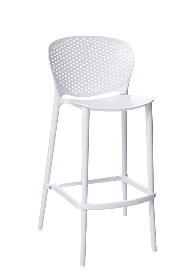 Set of Four 30" White Heavy Duty Plastic Low Back Bar Height Bar Chairs - Image 3