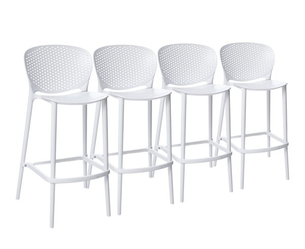 Set of Four 30" White Heavy Duty Plastic Low Back Bar Height Bar Chairs - Image 2