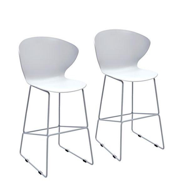 Set of Two 26" White and Silver Heavy Duty Plastic and Metal Low Back Counter Height Bar Chairs - Image 3