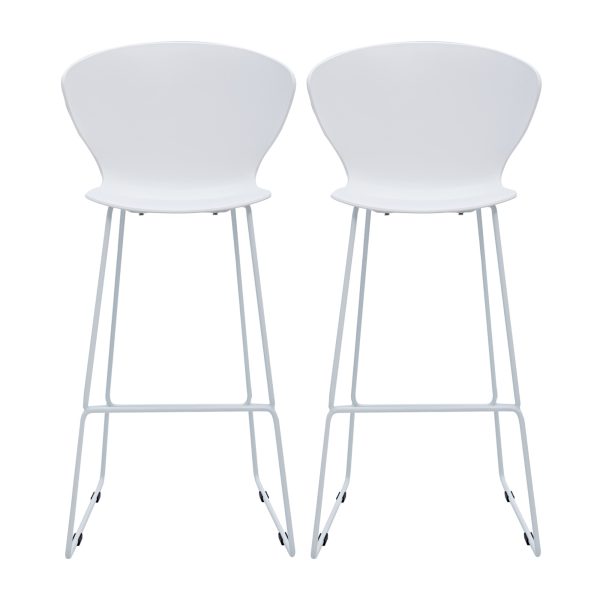 Set of Two 30" White and Silver Heavy Duty Plastic and Metal Low Back Bar Height Bar Chairs - Image 3