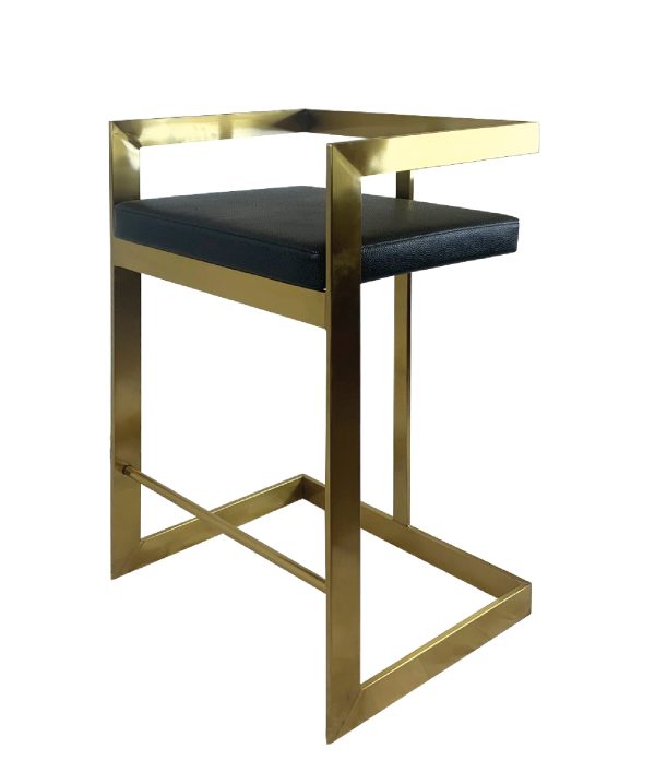 26" Black and Gold Faux Leather and Stainless Steel Low Back Counter Height Bar Chair - Image 2