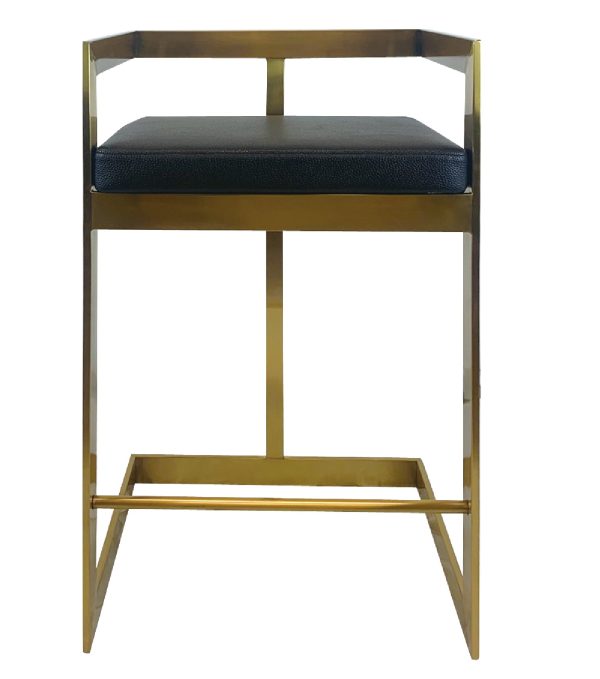 26" Black and Gold Faux Leather and Stainless Steel Low Back Counter Height Bar Chair - Image 3