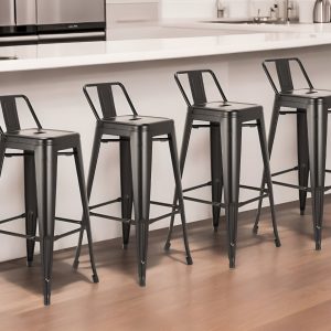 Set of Four 26" Black Metal Low Back Counter Height Bar Chairs