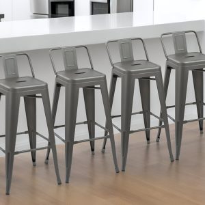 Set of Four 26" Gray Steel and Metal Low Back Counter Height Bar Chairs