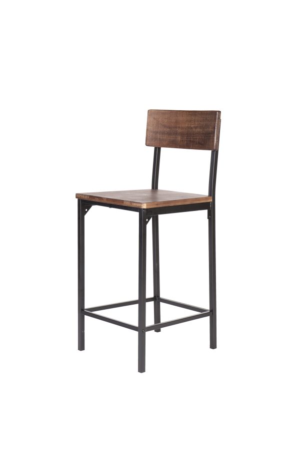 Set of Two 25" Brown and Black Solid Wood and Metal Counter Height Bar Chairs - Image 3