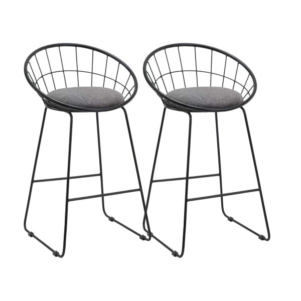 Set of Two 26" Gray and Black Fabric and Metal Low Back Counter Height Bar Chairs - Image 3