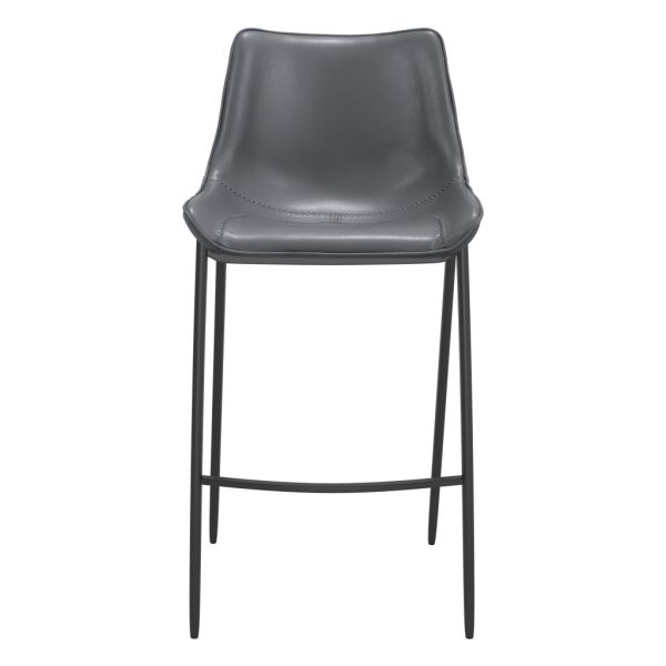 Set of Two 30" Dark Gray And Black Faux Leather And Steel Bar Height Bar Chairs - Image 3