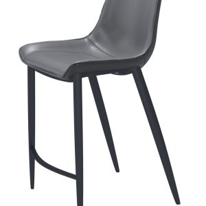 Set of Two 26" Dark Gray And Black Faux Leather And Steel Counter Height Bar Chairs