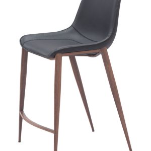Set of Two 26" Black And Brown Faux Leather And Steel Counter Height Bar Chairs