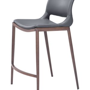 Set of Two 25" Dark Gray and Brown Faux Leather and Steel Low Back Counter Height Bar Chairs