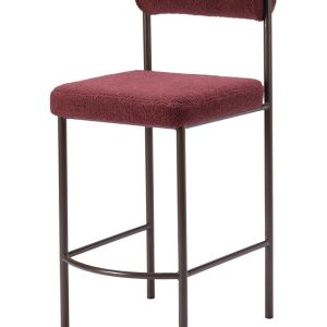 Set of Two 26" Red and Bronze Shearling and Steel Low Back Counter Height Bar Chairs