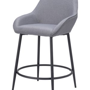 Set of Two 25" Gray And Black Fabric And Steel Counter Height Bar Chairs