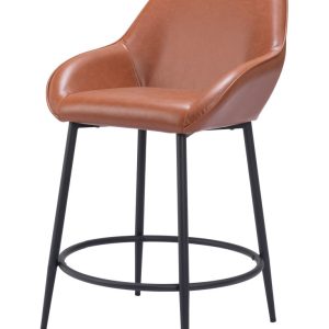 Set of Two 25" Brown And Black Faux Leather And Steel Counter Height Bar Chairs