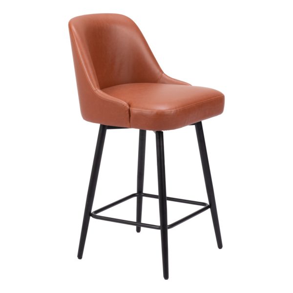26" Brown And Black Faux Leather And Steel Counter Height Swivel Bar Chair - Image 3