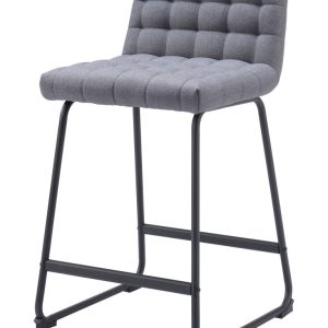 Set of Two 26" Gray And Black Fabric And Steel Counter Height Bar Chairs