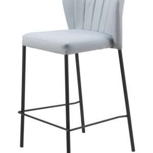 Set of Two 26" Gray And Black Faux Leather And Steel Counter Height Bar Chairs