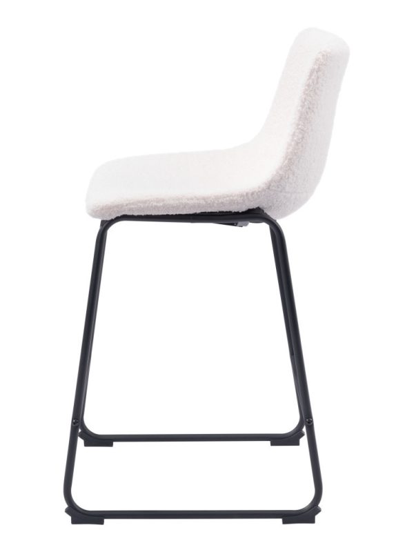 Set of Two 24" Ivory And Black Shearling And Steel Counter Height Bar Chairs - Image 3