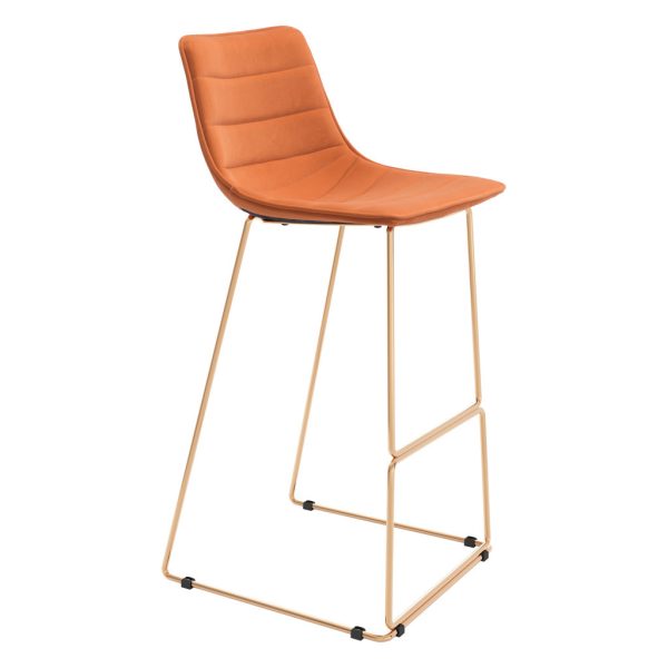 Set of Two 30" Orange And Gold Velvet And Steel Bar Height Bar Chairs - Image 3