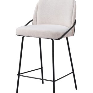 Set of Two 26" Ivory and Black Shearling and Stainless Steel Counter Height Bar Chairs