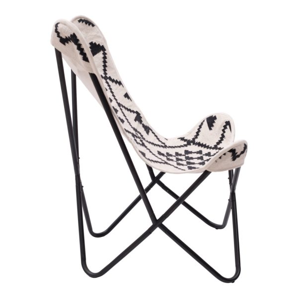 26" Beige And Black And Black Geometric Butterfly Chair - Image 3