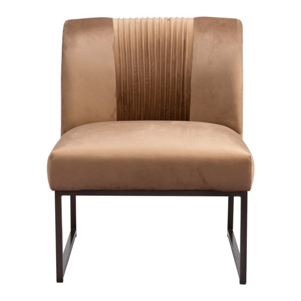 25" Brown And Brass Velvet Tufted Slipper Chair - Image 3