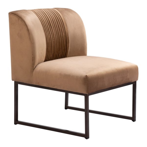 25" Brown And Brass Velvet Tufted Slipper Chair - Image 4