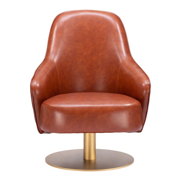 28" Brown And Gold Faux Leather Swivel Arm Chair - Image 2