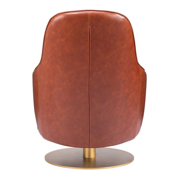 28" Brown And Gold Faux Leather Swivel Arm Chair - Image 4