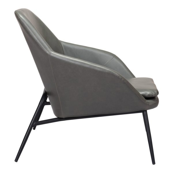 29" Gray And Black Faux Leather And Faux Leather Arm Chair - Image 3