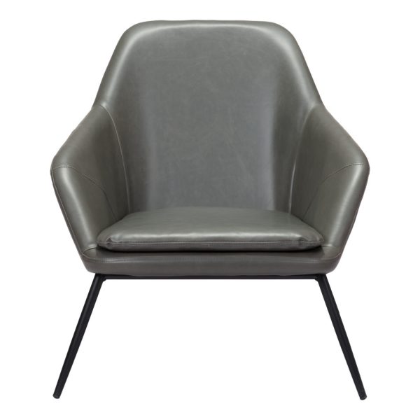 29" Gray And Black Faux Leather Arm Chair - Image 2
