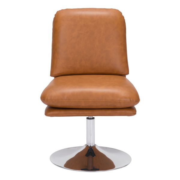 22" Brown And Silver Faux Leather And Faux Leather Side Chair - Image 3