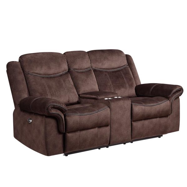79" Dark Brown Microfiber Power Reclining Loveseat With Storage - Image 2