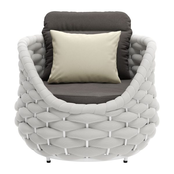 34" Gray And White Olefin Barrel Chair And Toss Pillow - Image 2