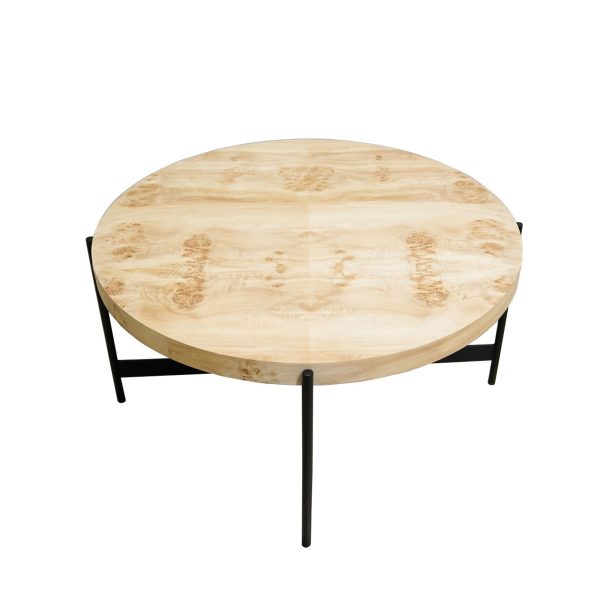 36" Natural And Black Wood and Iron Round Coffee Table - Image 3