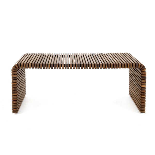 26" Brown Solid Wood Stripes Coffee Table - Image 2