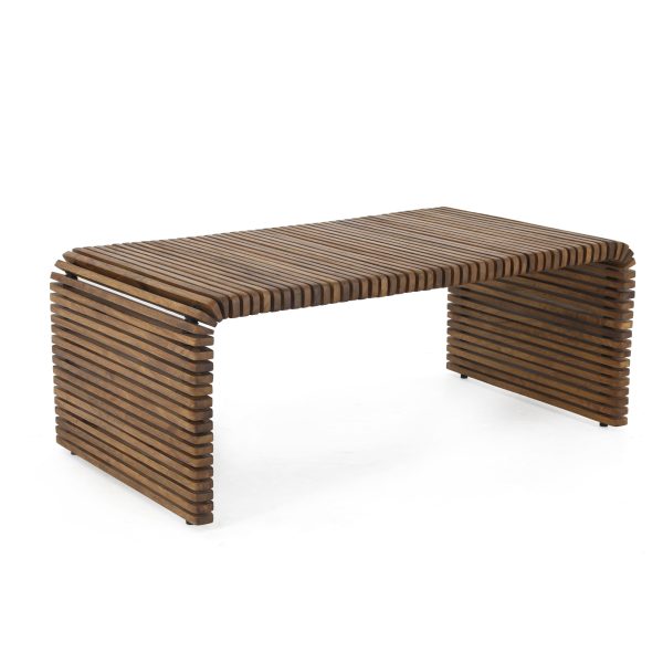 26" Brown Solid Wood Stripes Coffee Table - Image 3