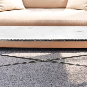 28" White And Brown Genuine Marble And Aluminum Metal Coffee Table