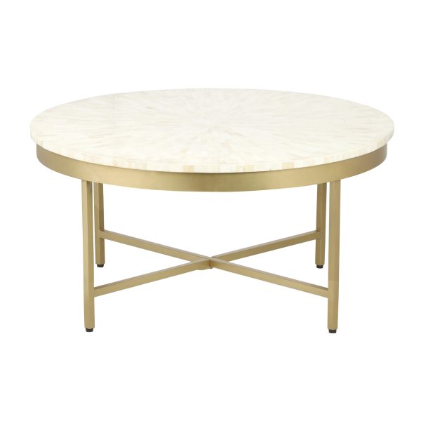 18" Ivory And Gold Wood And Steel Round Coffee Table - Image 2