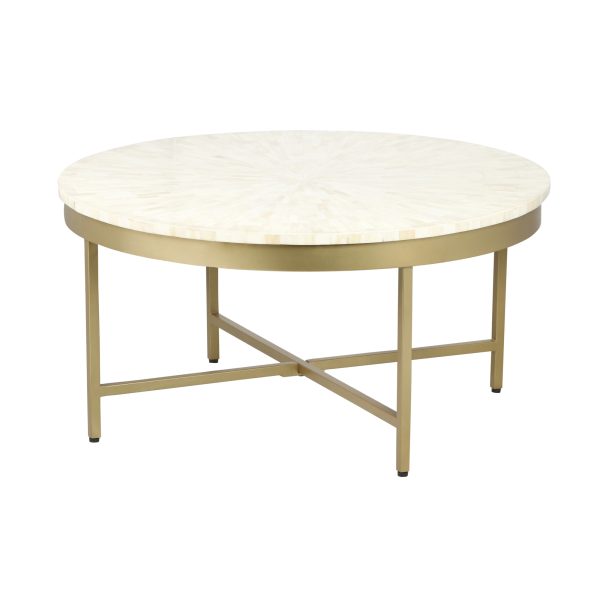 18" Ivory And Gold Wood And Steel Round Coffee Table - Image 3