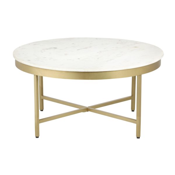 36" White And Gold Genuine Marble And Steel Round Coffee Table - Image 2
