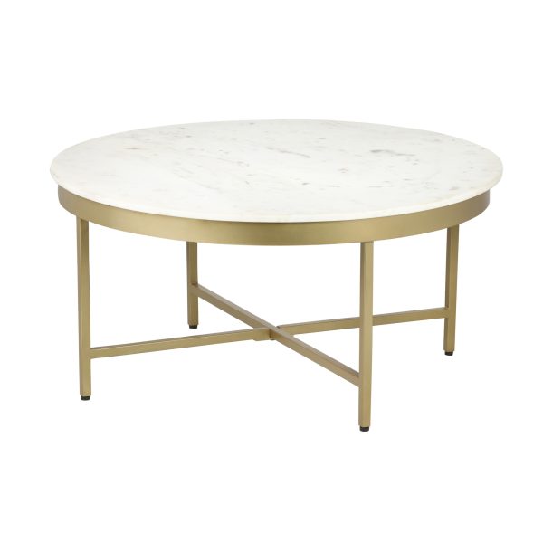 36" White And Gold Genuine Marble And Steel Round Coffee Table - Image 3