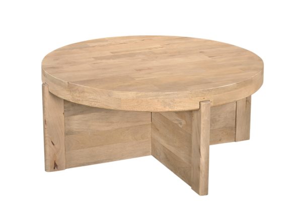 36" Natural Solid Wood Round Cross Legs Coffee Table - Image 2