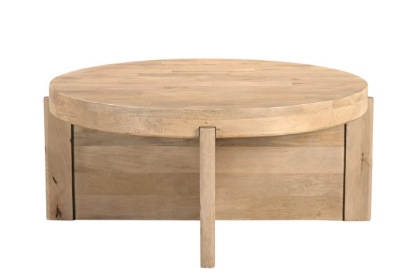 36" Natural Solid Wood Round Cross Legs Coffee Table - Image 3