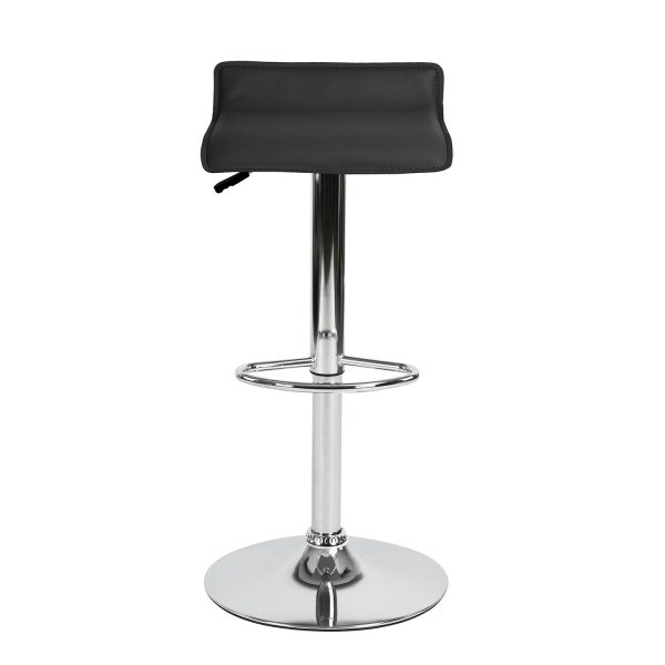 Set of Two Black and Silver Faux Leather and Metal Low Back Adjustable Height Swivel Bar Chairs - Image 3