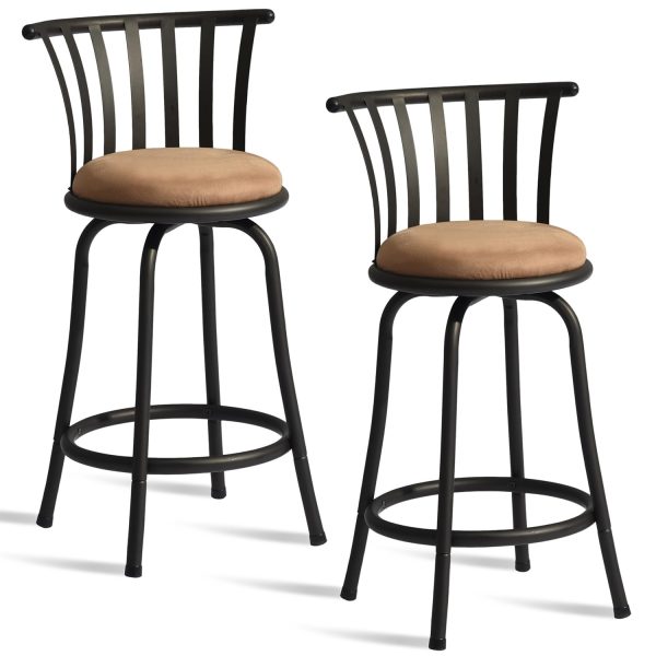Set of Two 24" Brown and Black Microfiber and Metal Low Back Counter Height Swivel Bar Chairs - Image 2